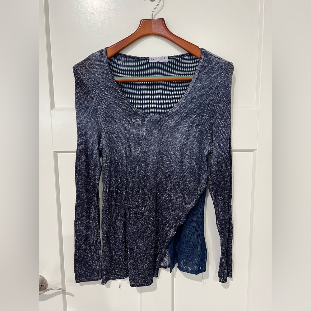 T Party Fashion Heathered Blue Ombré Long Sleeve Top Sz M